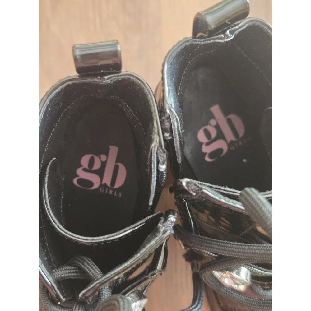 GB Girls Gianni Bini Black Patent Rhinestone Platform Combat Boots Size 12M